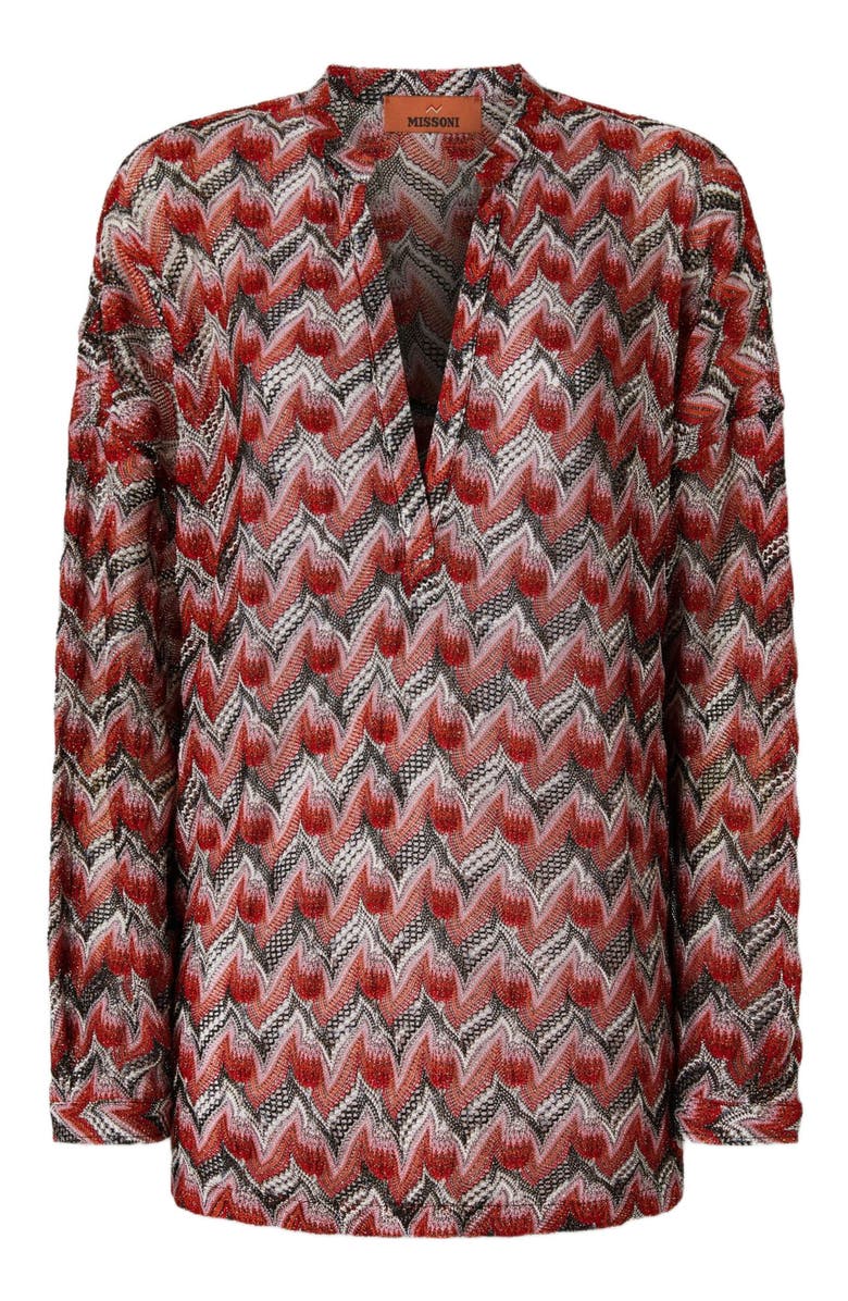 Missoni Oversized Blouse With Mandarin Collar And V-neck, Alternate, color, Black & Red