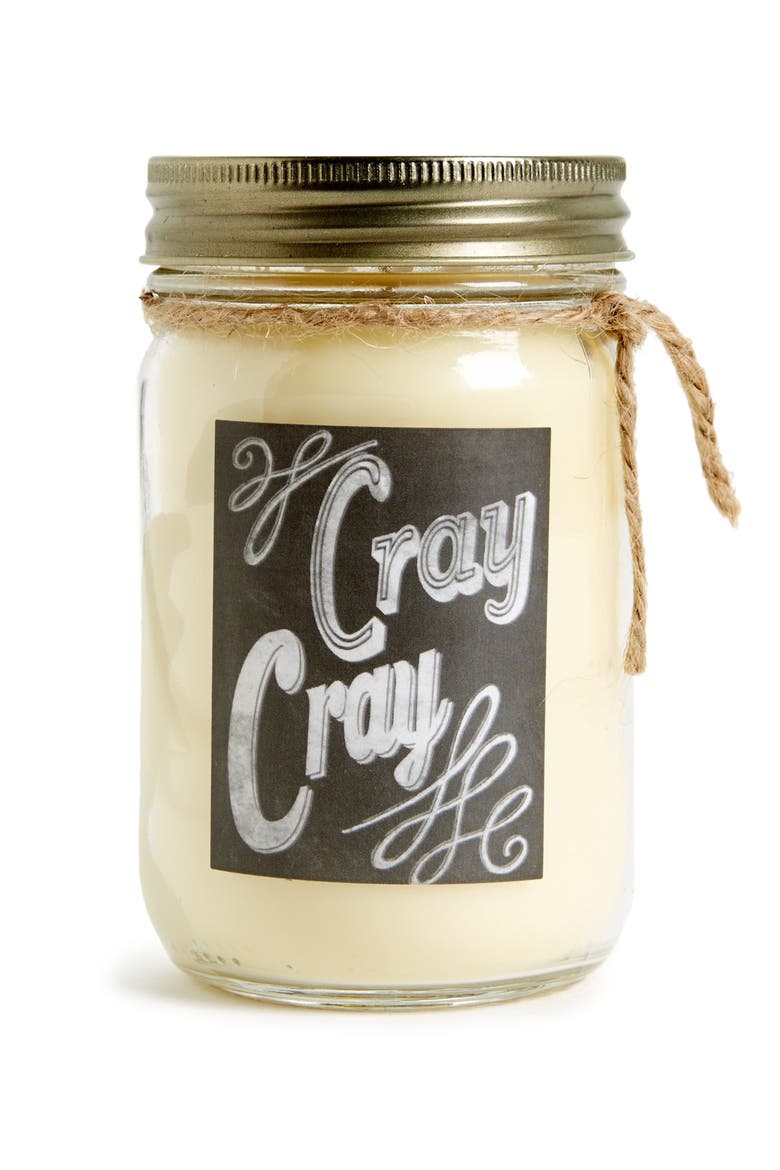 'Cray Cray' Mason Jar Scentless Candle, Main, color, WHITE