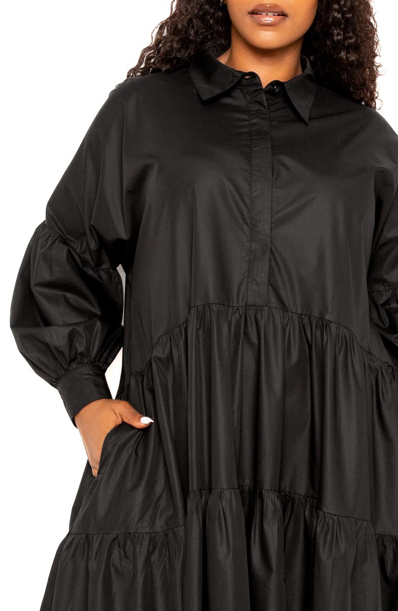 BUXOM COUTURE Long Sleeve Tiered Cotton Blend Shirtdress, Alternate, color,