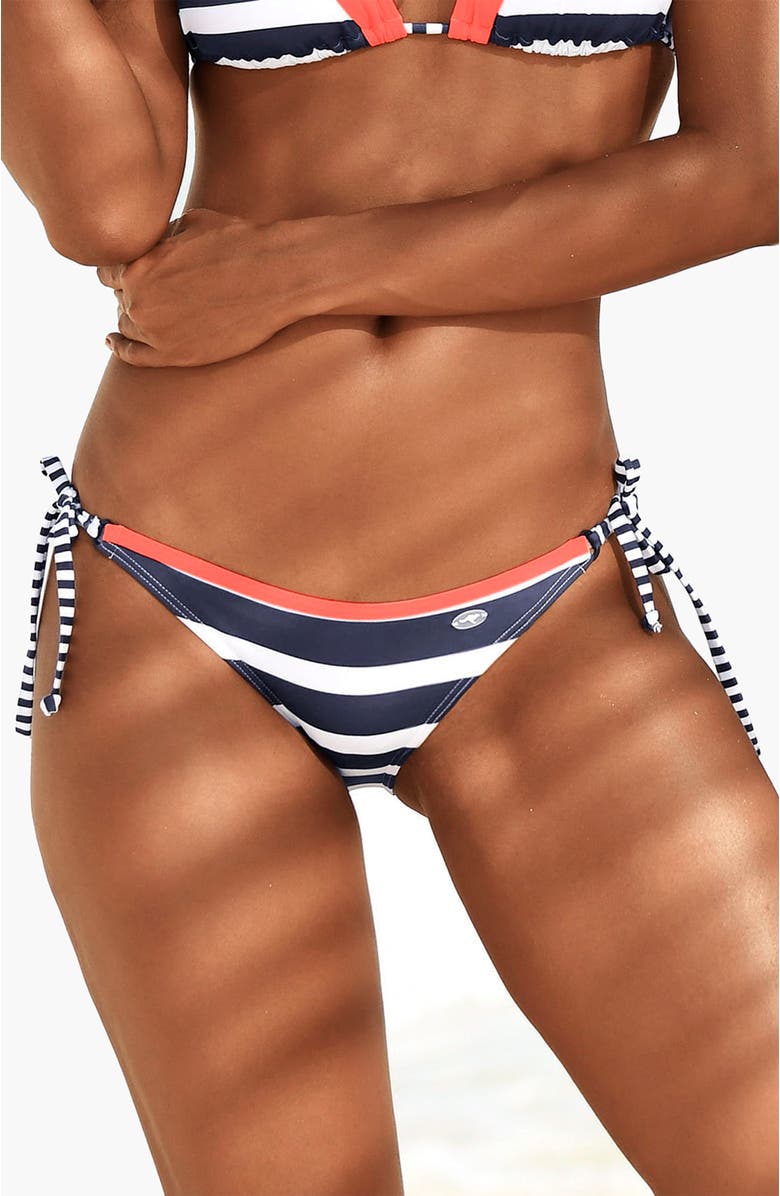 LASCANA Striped Cheeky Bikini Bottom, Alternate, color, Navy Striped