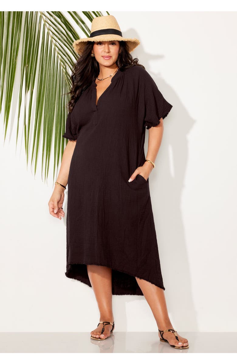 Swimsuits for All Cotton Gauze High-Low Sun Dress Cover Up, Alternate, color, Espresso