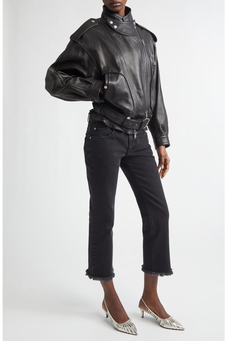 Farza Leather Motorcycle Jacket, Alternate, color, BLACK
