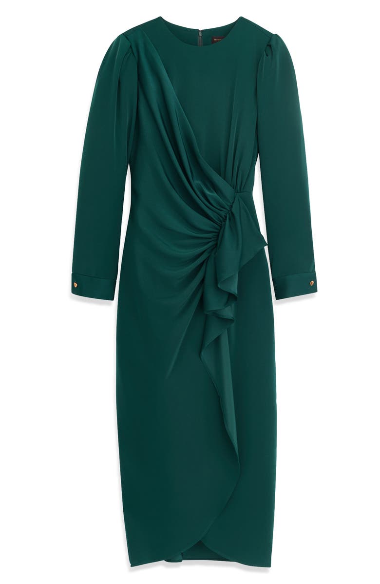 Donna Karan New York Cascade Ruffle Long Sleeve Satin Midi Dress, Alternate, color,