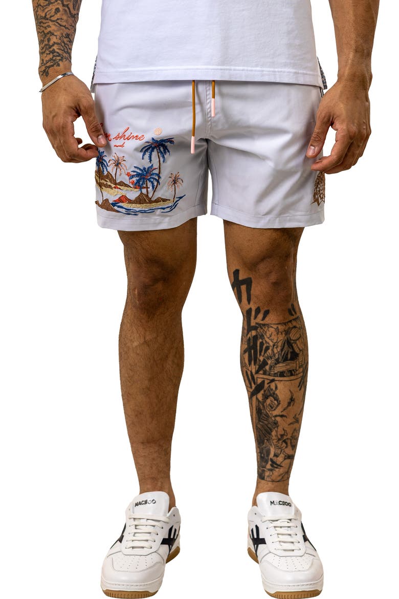 Swim Marthyr Print Swim Trunks, Alternate, color, WHITE