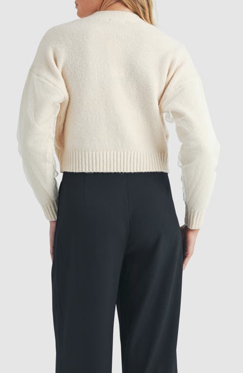 Lush Mesh Combo Sleeve Cardigan In White