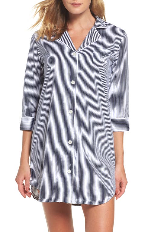 Ralph Lauren Lauren Cotton Jersey Sleep Shirt In Windsor Navy/white Stripe