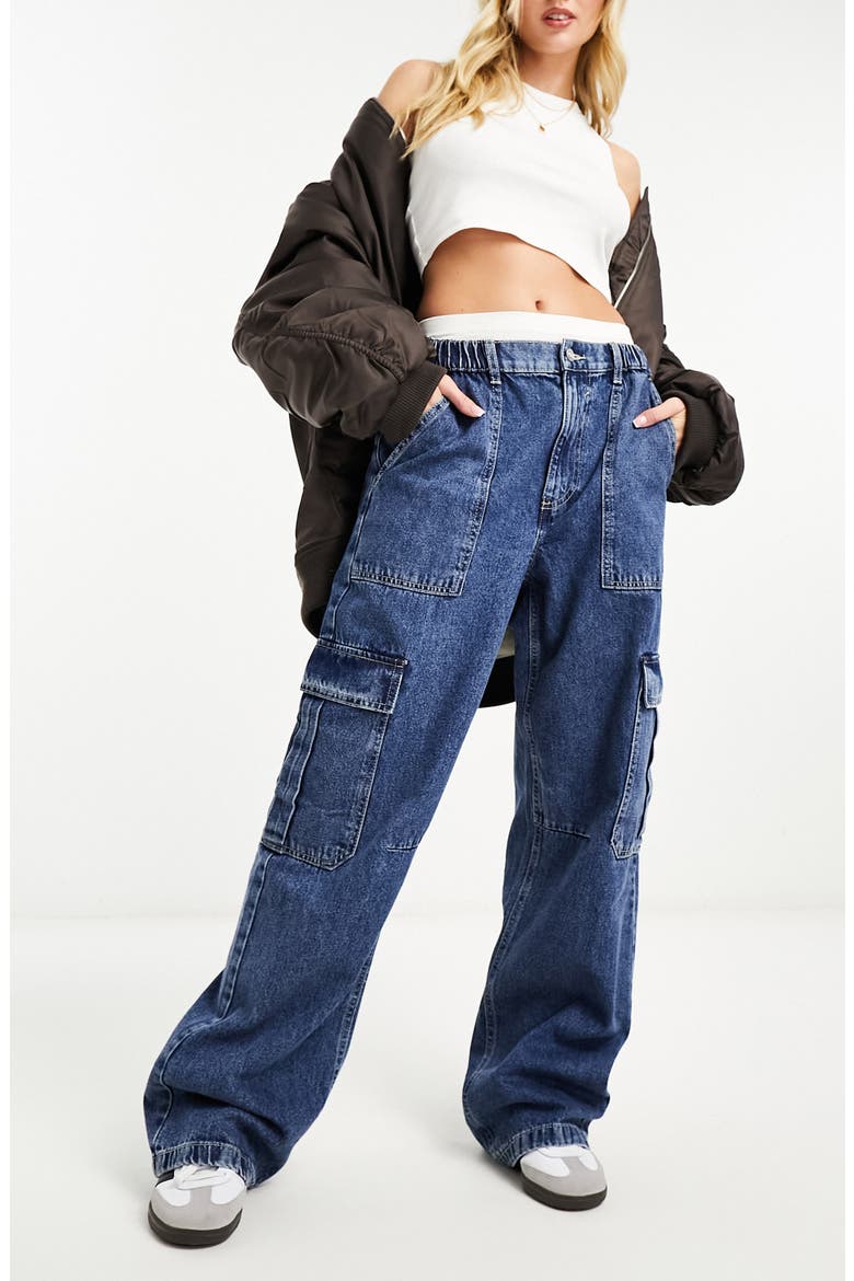 Wide Leg Cargo Jeans, Main, color, MID BLUE