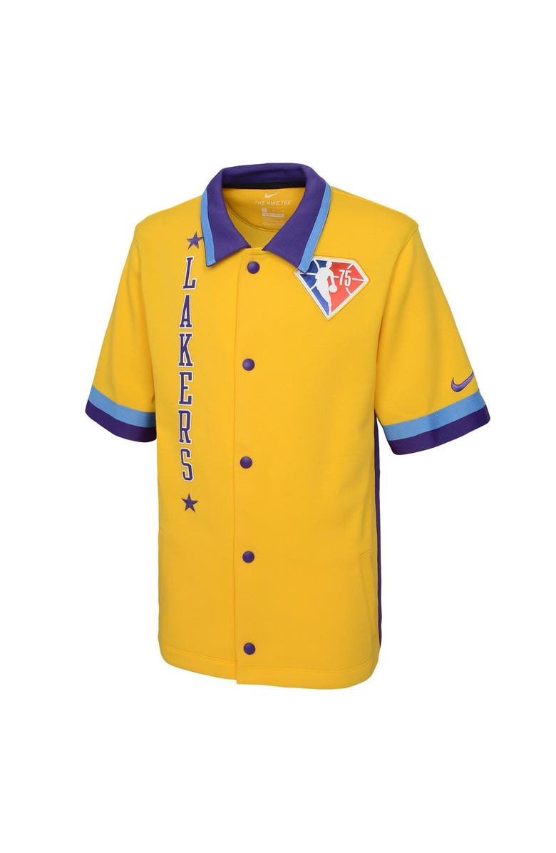 Nike Youth Nike Gold Los Angeles Lakers 2021/22 City Edition Therma Flex Short Sleeve Collar Jacket, Alternate, color, 
