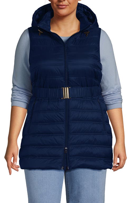 Lands' End Wanderweight Belted Packable Down Vest In Deep Sea Navy