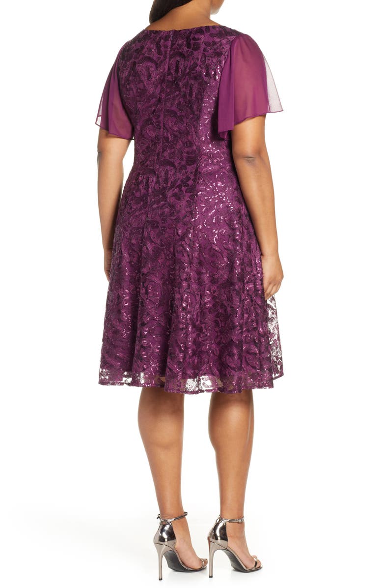 Alex Evenings Flutter Sleeve Sequin Lace A-Lined Dress | Nordstrom