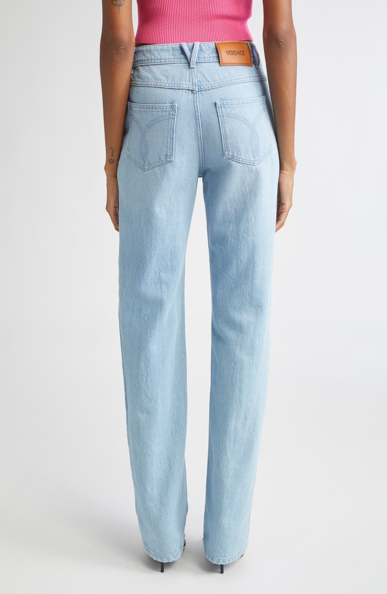 Versace Embellished Straight Leg Jeans, Alternate, color, Light Blue