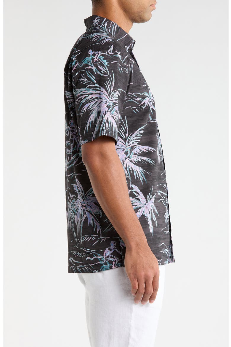 He'e Nalu Print Short Sleeve Cotton Button-Down Shirt, Alternate, color, BLACK