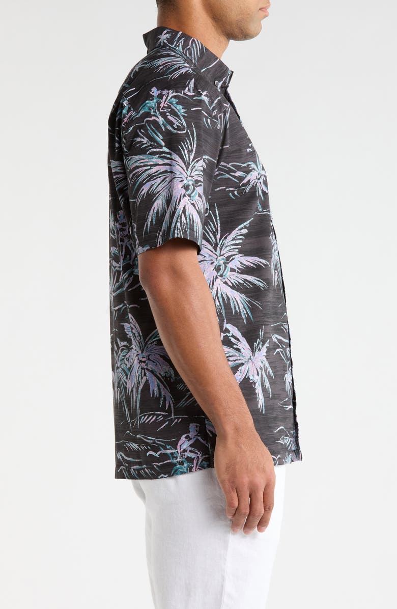 Kahala He'e Nalu Print Short Sleeve Cotton Button-Down Shirt, Alternate, color, Black
