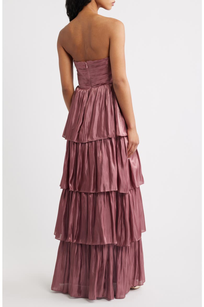 Bella Tiered Strapless Gown, Alternate, color, DARK ROSE