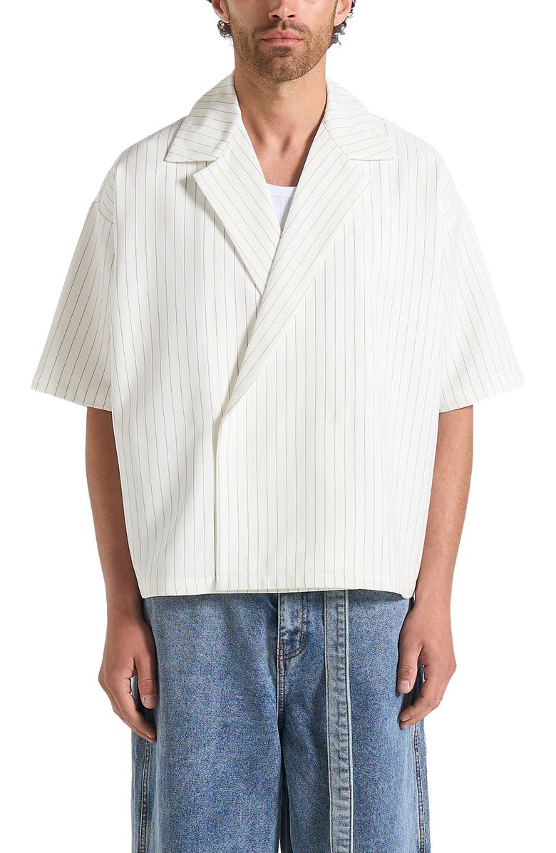 Manière De Voir Abel Boxy Pinstripe Double Breasted Shirt, Main, color, White