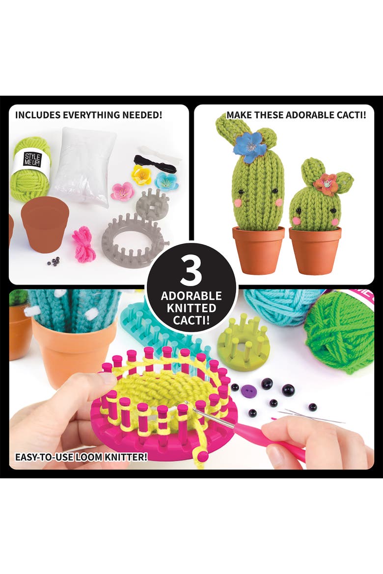 SpiceBox Style Me Up Knit a Cactus Kids Knitting Kit, Alternate, color, Multicolored