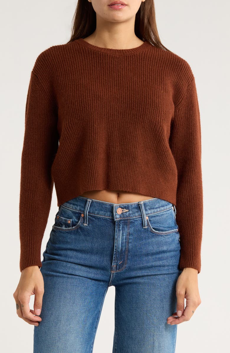 INDUSTRY REPUBLIC CLOTHING Rib Knit Crop Sweater, Main, color, Brown Berry
