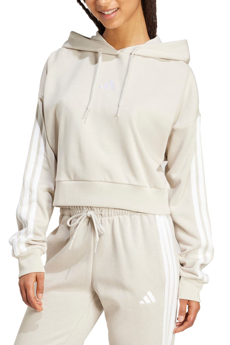3-Stripe Crop Hoodie, Main, color, WONALU/WHI