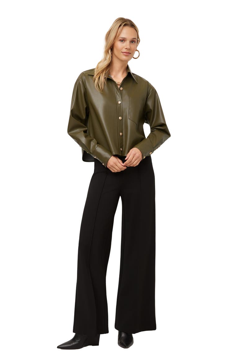 Victoria Faux Leather Button-Up Shirt, Alternate, color, MOSS