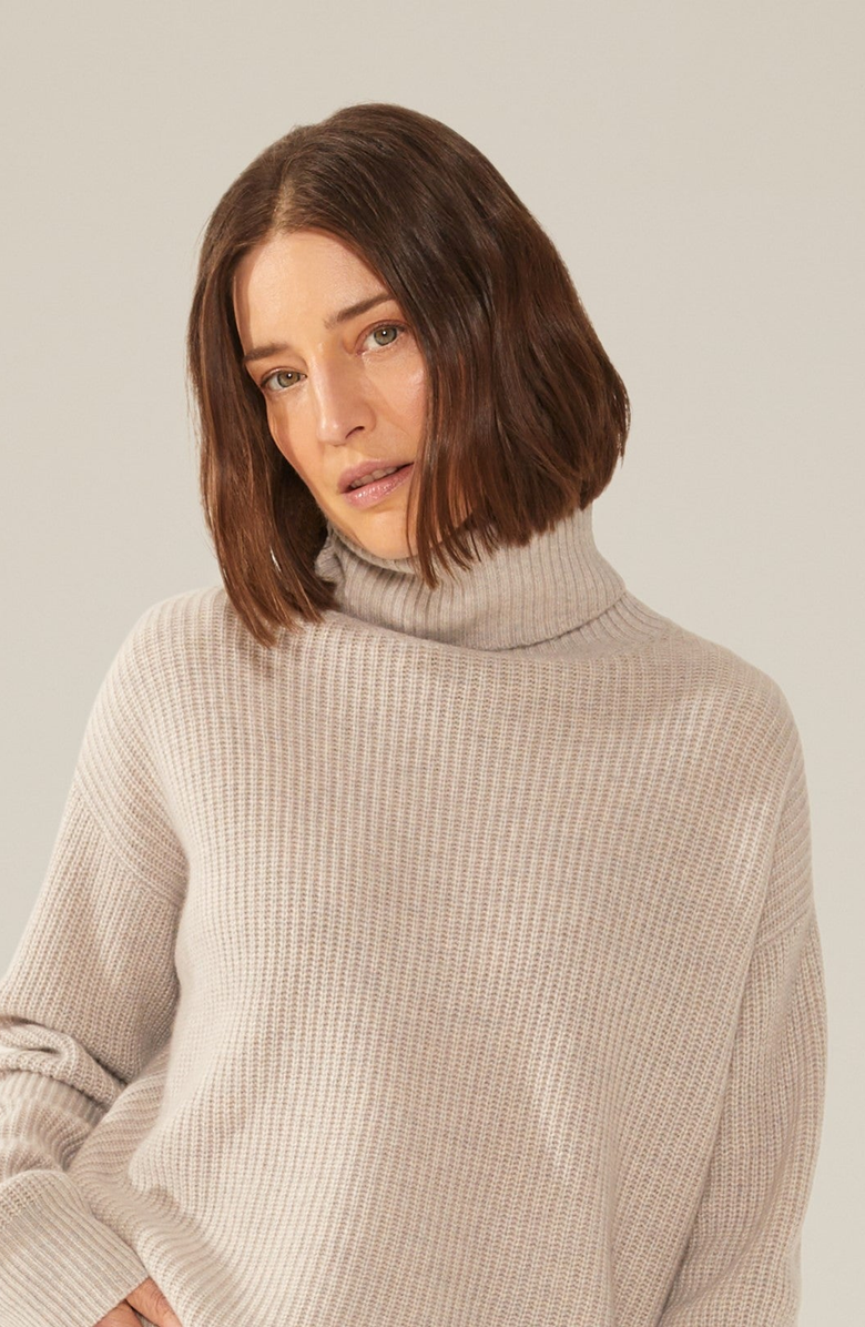 Italic Ellie Chunky Cashmere Turtleneck Sweater, Alternate, color, Pebble Grey