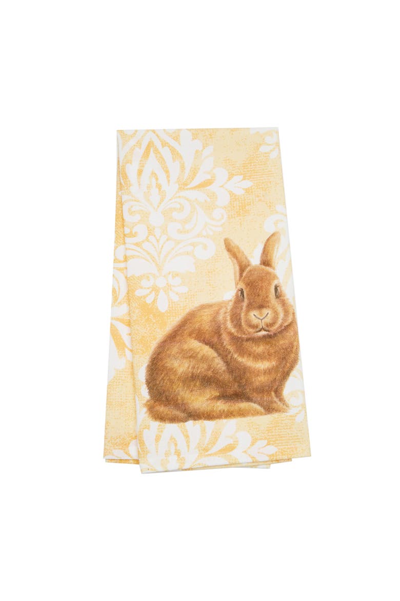 Damask Yellow Bunny Cotton Kitchen Towel, Main, color, Yellow
