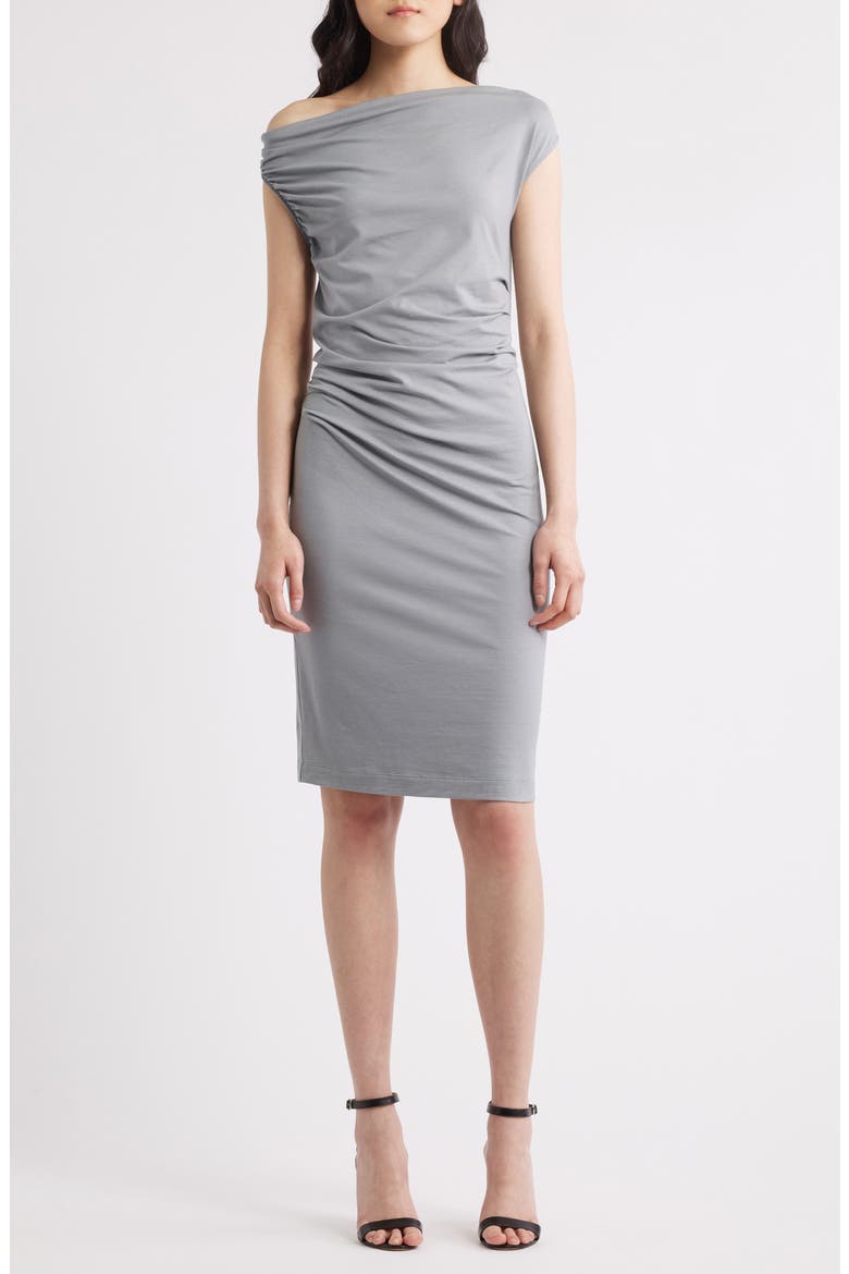 Enila Pleated Stretch Recycled Cotton Blend Dress, Main, color, TURQ/AQUA