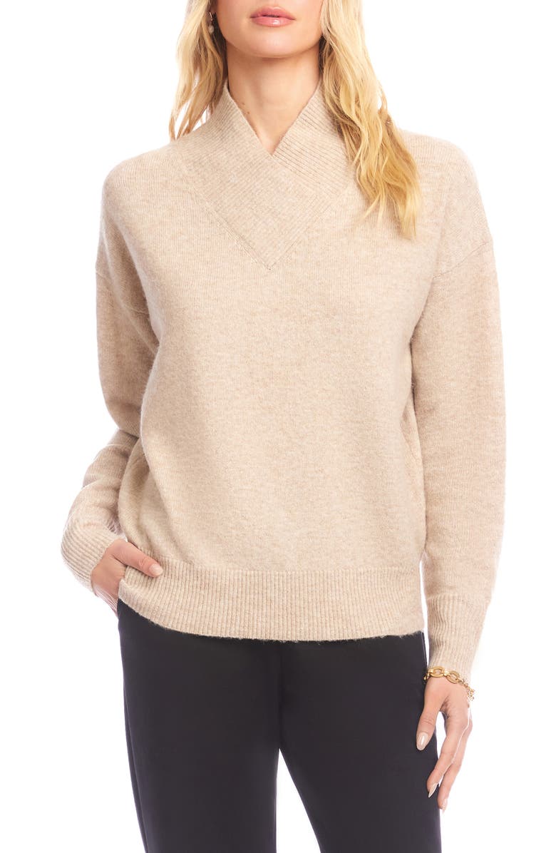 Karen Kane Crossover Collar Sweater, Main, color, Sand