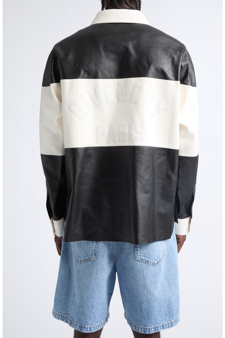 Bicolor Long Sleeve Leather Polo, Alternate, color, BLACK/ IVORY