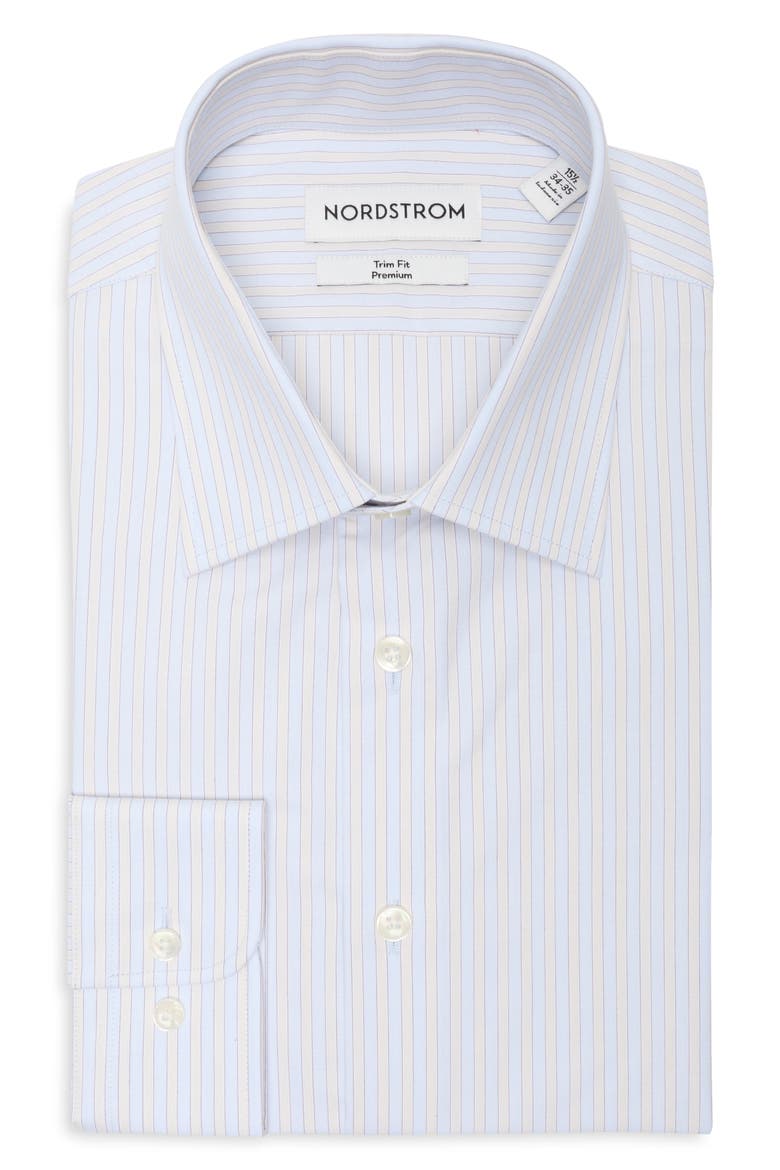 Striped Trim Fit Cotton Dress Shirt, Main, color, GREY ALBERTO STRIPE