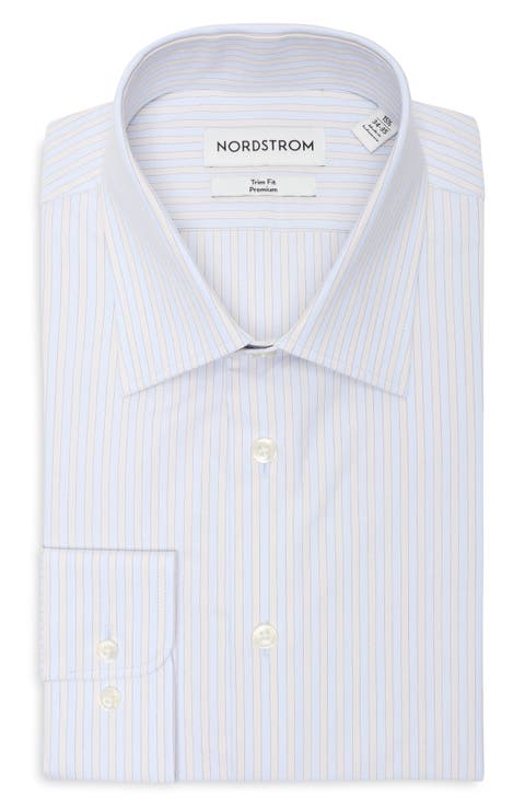 Striped Trim Fit Cotton Dress Shirt