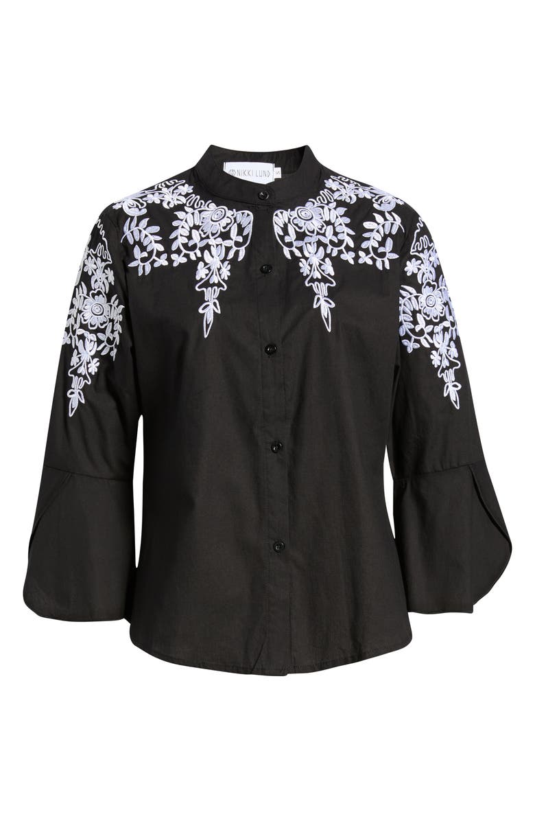 NIKKI LUND Veronique Embroidered Cotton Button-Up Shirt, Alternate, color, Black