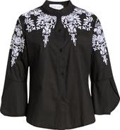 NIKKI LUND Veronique Embroidered Cotton Button-Up Shirt