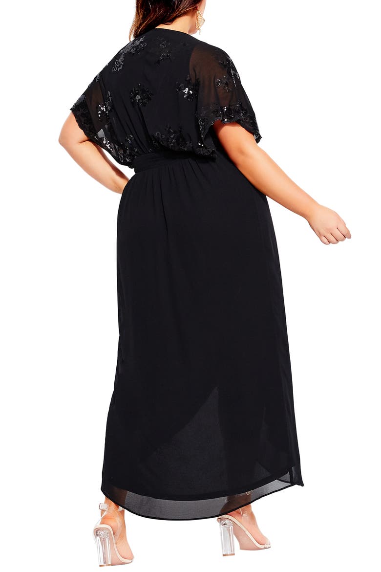 Sequin Bodice Faux Wrap Maxi Dress, Alternate, color, BLACK