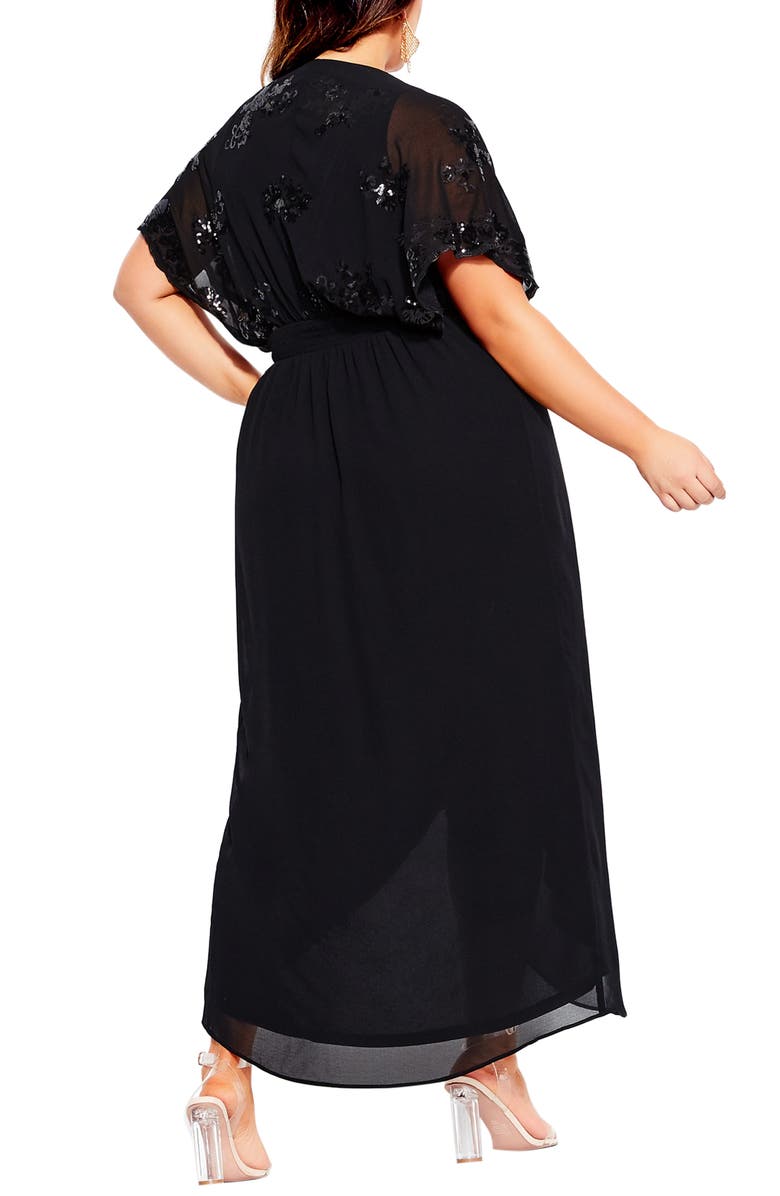 City Chic Sequin Bodice Faux Wrap Maxi Dress, Alternate, color, 