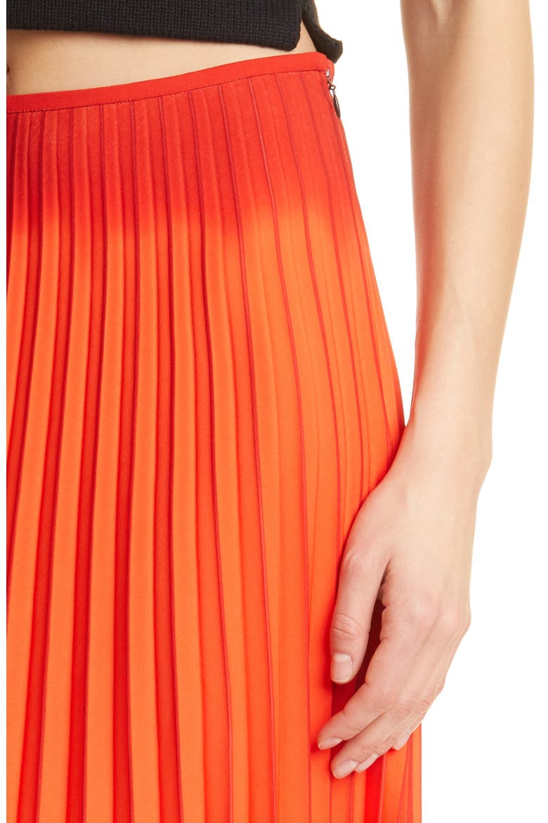 Crepe Pleated Midi Skirt, Alternate, color, BRIGHT ORANGE/ BLACK