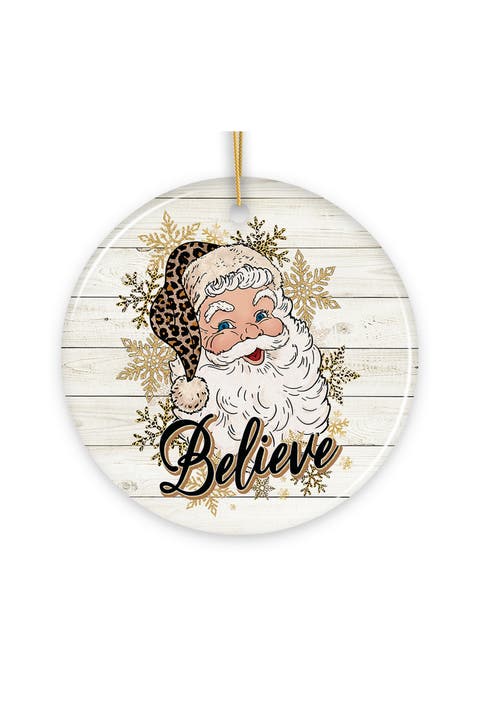 Believe Santa Snowflake Round Ornament - Version 2