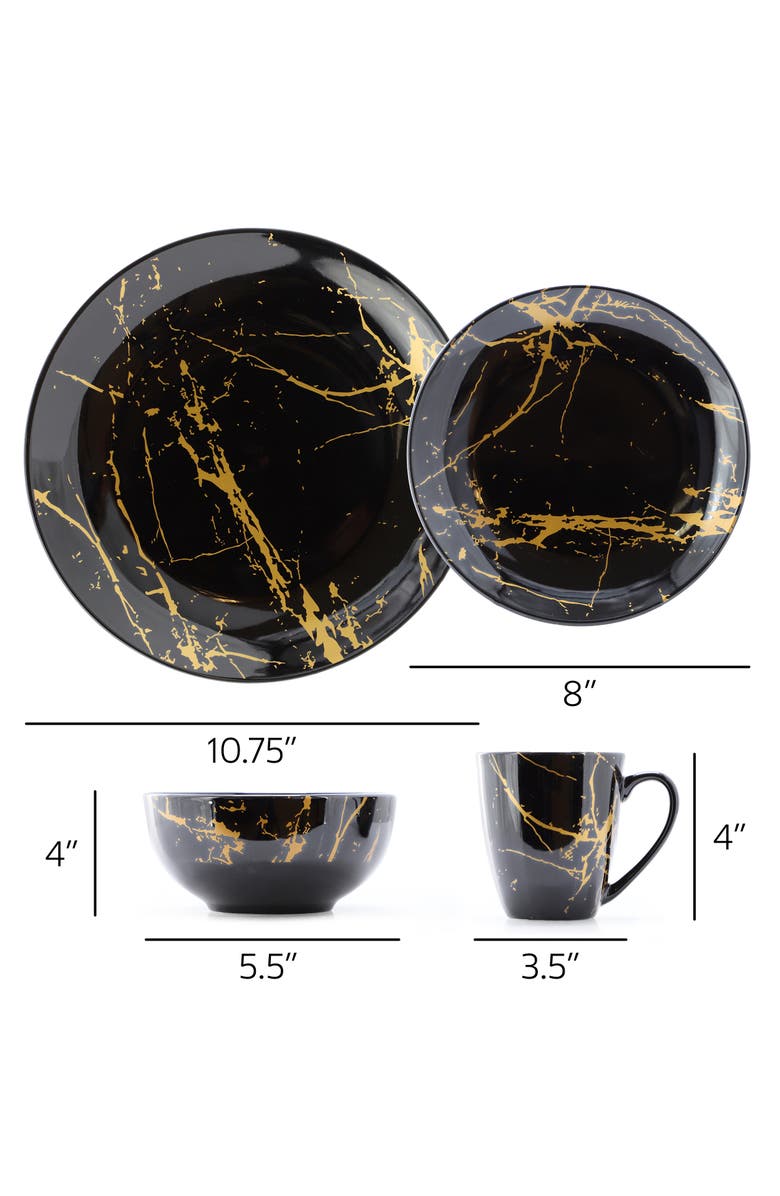 Elama Fine Marble 16 Piece Porcelain Dinnerware Set, Alternate, color, Black