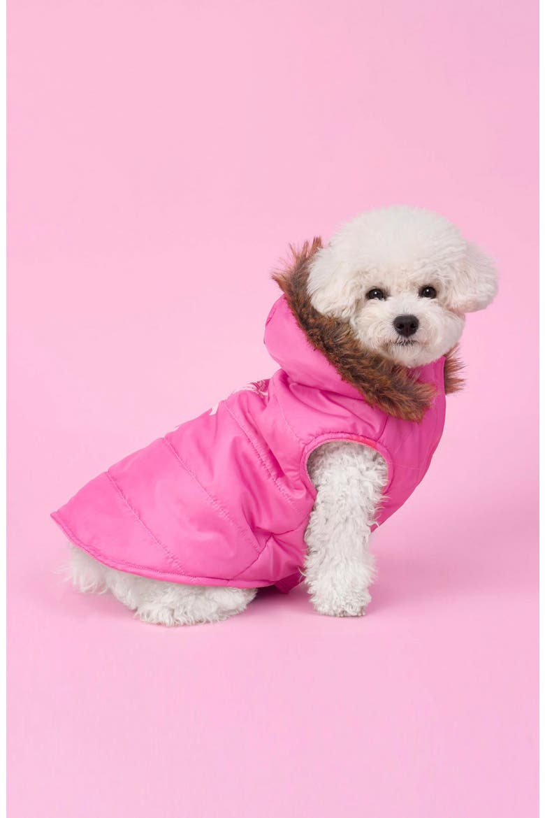 Faux Fur Hooded Pet Coat, Alternate, color, HOT PINK