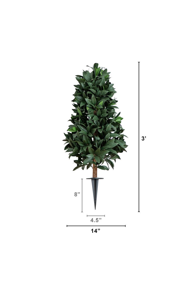 NEARLY NATURAL 3-ft UV Resistant Artificial Laurel Plant with Integrated Ground Stake, Alternate, color, Green