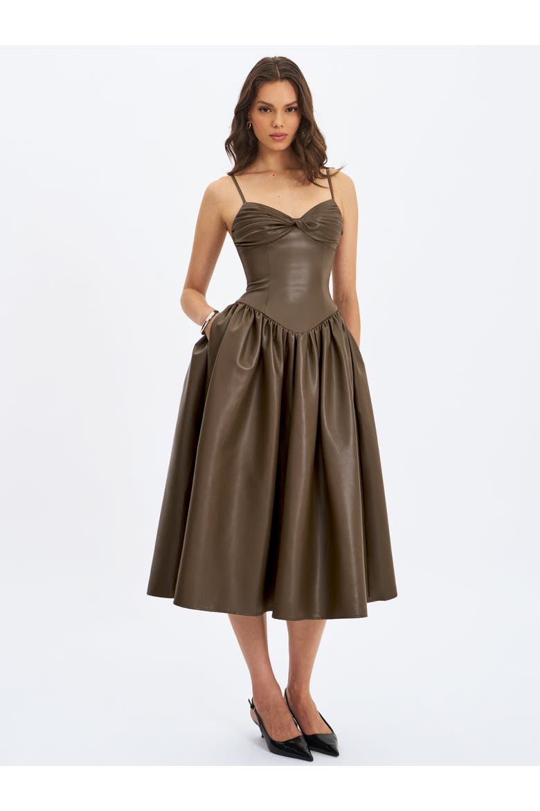 Parisia Vegan Leather Drop Waist Maxi Dress, Alternate, color, Brown