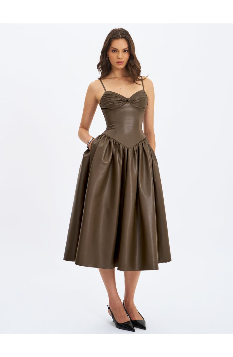 Miss Circle Parisia Vegan Leather Drop Waist Maxi Dress, Alternate, color, Brown