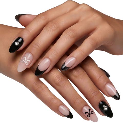 2-Pack Nail Polish Strips Black Bow & Glitter Set - 32ct