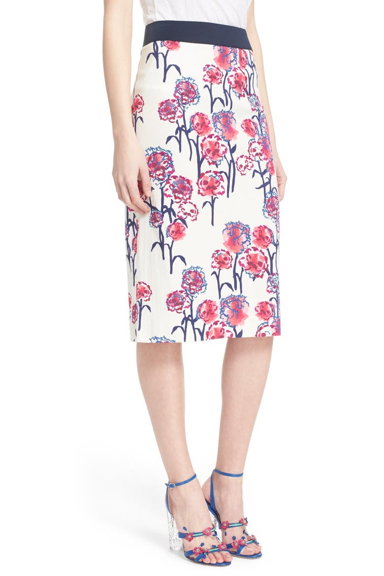 Textured Garden Print Pencil Skirt, Alternate, color, WHITE/ HIBISCUS MULTI