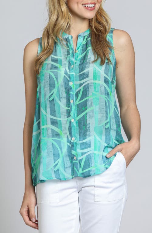Apny Sleeveless Button-up Shirt In Turquoise Multi