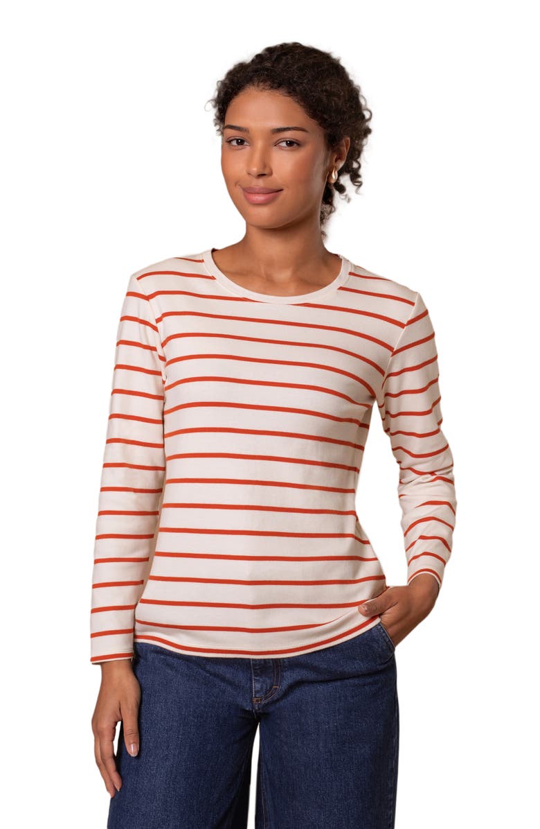 Celtic & Co. Striped Long Sleeve Crew Neck T-Shirt, Main, color, Chalk / Burnt Orange