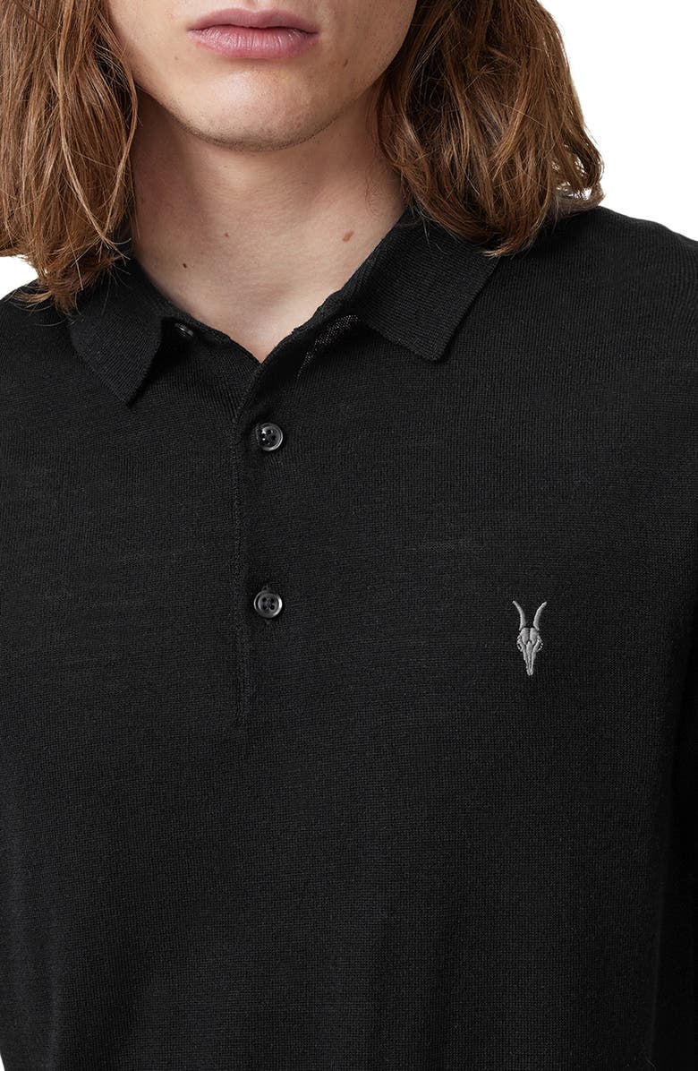 AllSaints Mode Merino Wool Polo, Alternate, color, Black