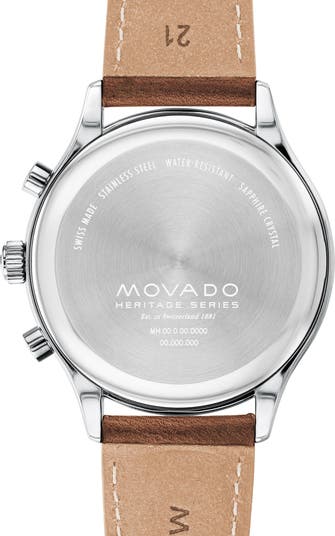 'Heritage' Chronograph Leather Strap Watch, 43mm