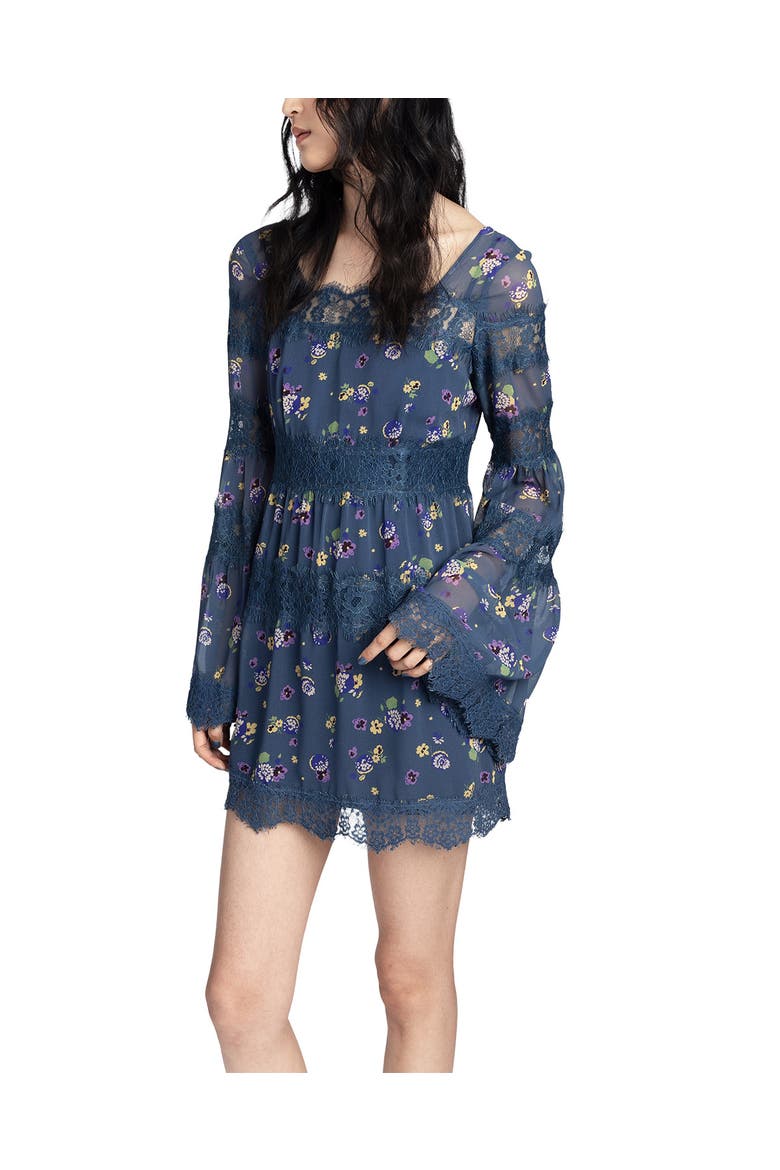 Night Blooming Chiffon Dress, Alternate, color, INDIGO MULTI