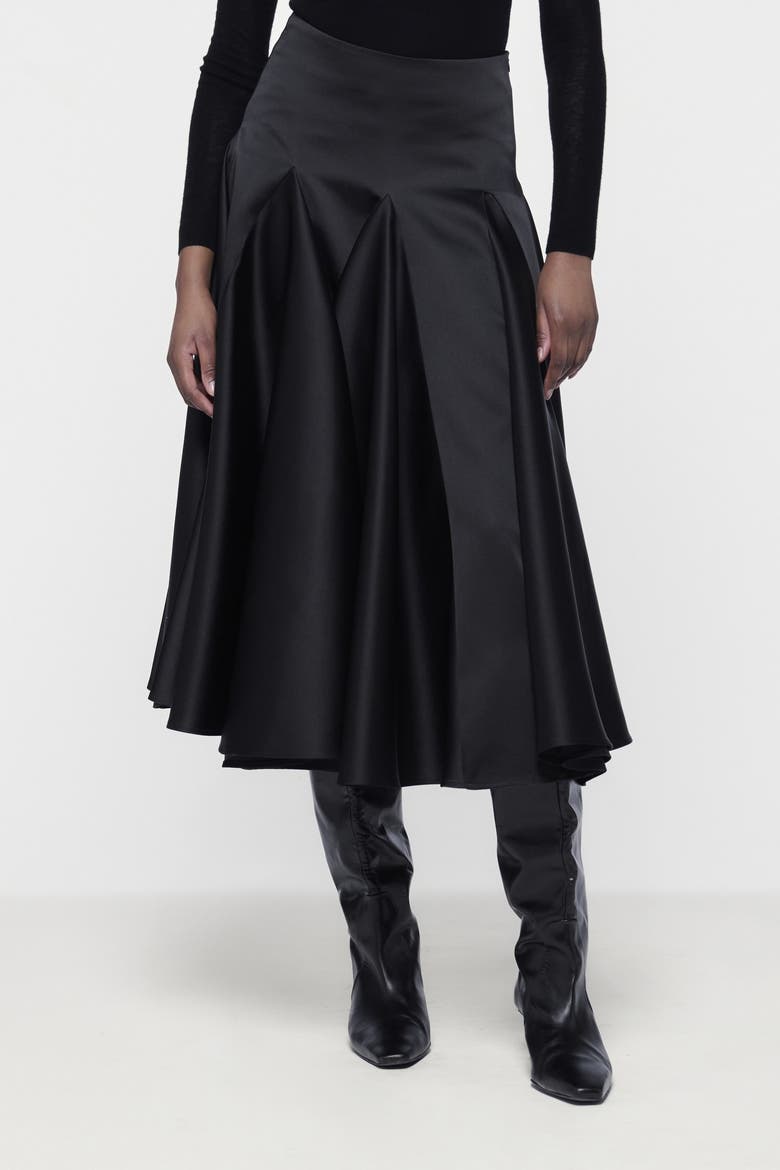 Flared Godet Skirt, Alternate, color, Black