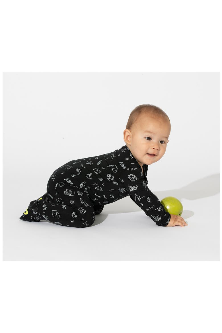 Kids' Back To School Fitted One-Piece Convertible Pajamas, Alternate, color, BLACK